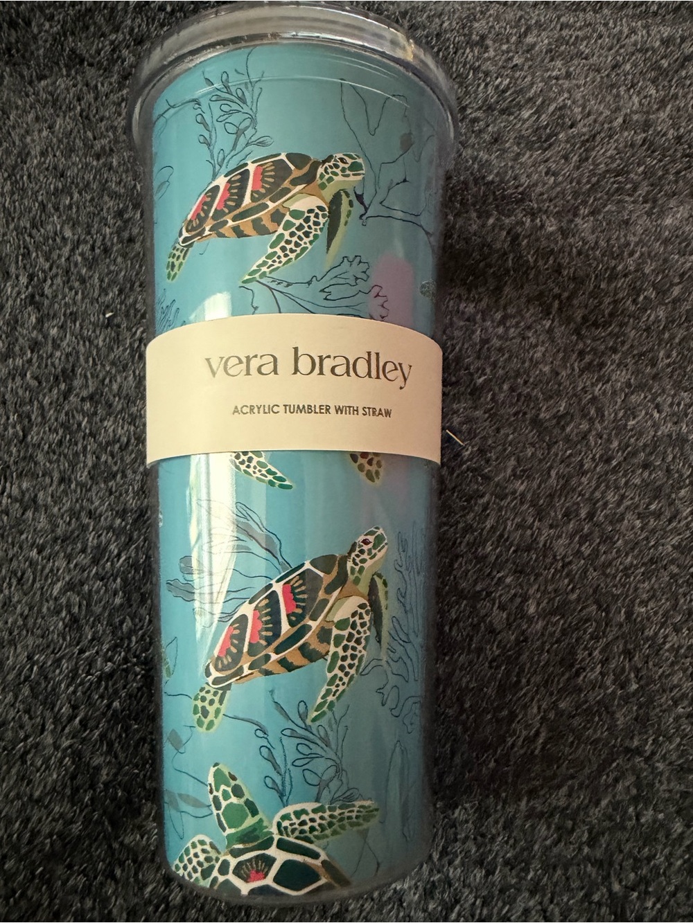 Vera Bradley Acrylic Tumbler With Straw 24 Ounces Sea Turtles And Coral